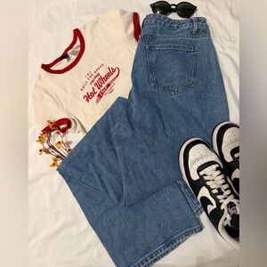 Classic Blue Women’s Distressed Straight Leg Denim Jeans